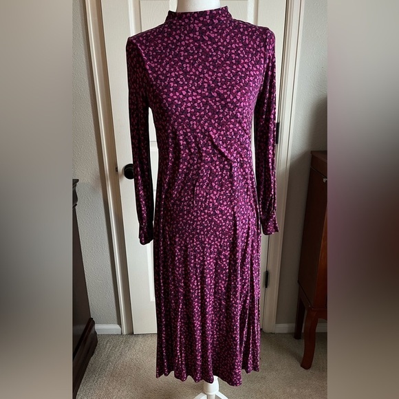 Boden A-Line Pink/Maroon Floral Dress w/Long Sleeves, Size 8p - Picture 5 of 10